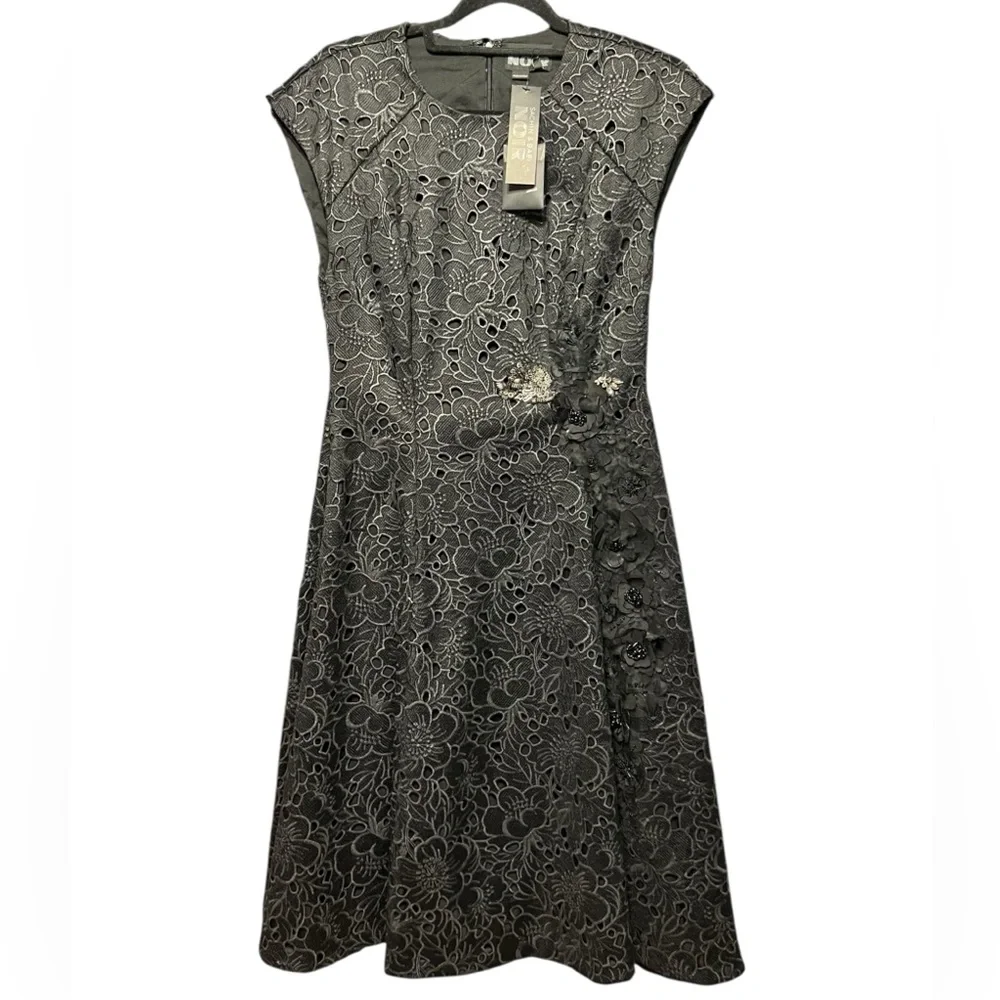 Sachin & Babi Noir Zulyanis Silk Combo Black Floral Lace Embellished Dress - Picture 2 of 7